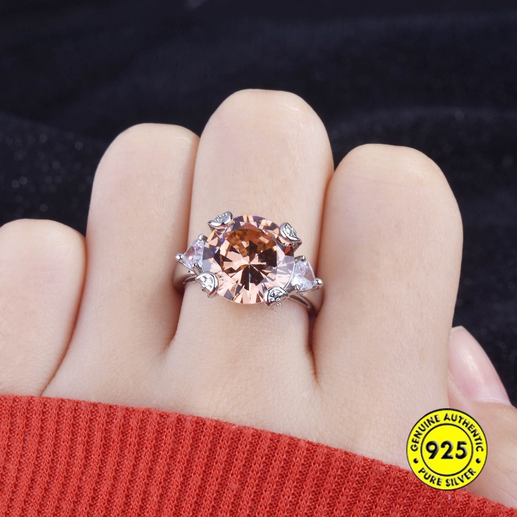 Cincin Batu Morgan 3 Karat Adjustable Dengan Berlian Imitasi Warna Champagne Untuk Wanita