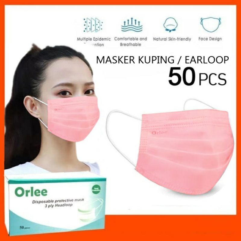 Masker 3ply Orlee Earloop / masker 3 ply / masker orlee earloop 50pcs EMBOSS