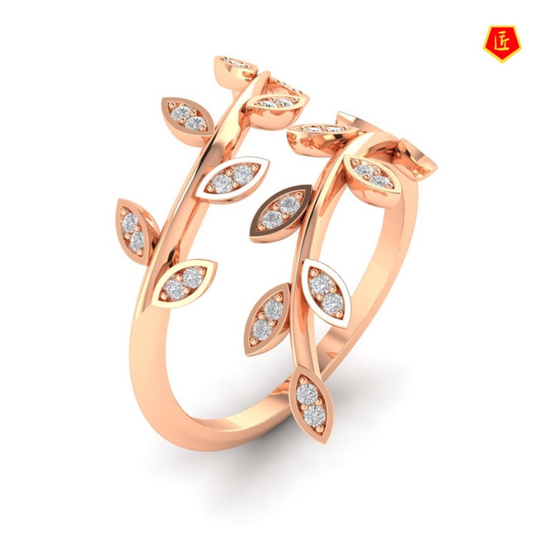 [Ready Stock]Simple Elegant Olive Leaf Diamond Rose Gold Ring