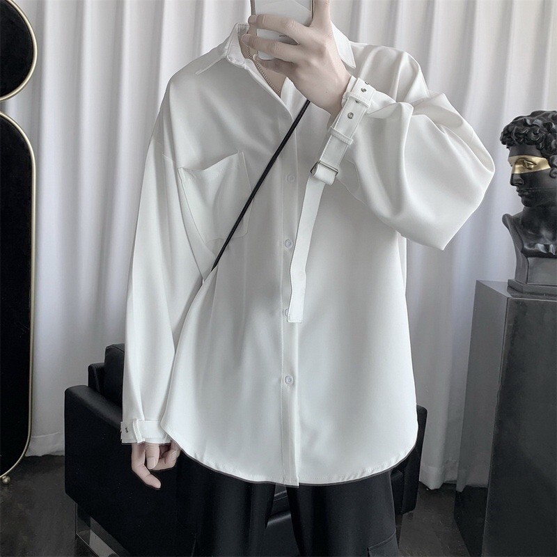 KEMEJA POLOS LONGGAR IMPORT PRIA WANITA KOREA BTS BELT  M-2XL SI1