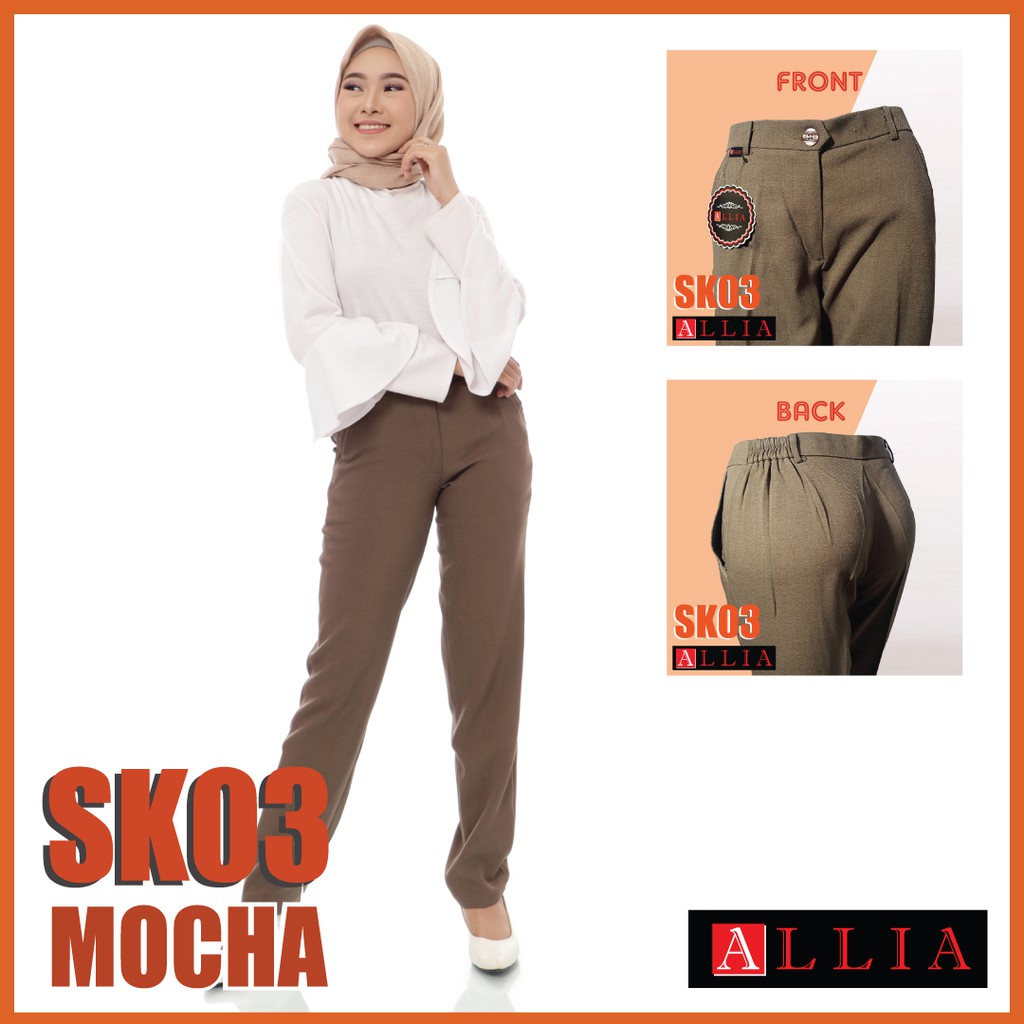 ALLIA SK03 MOCHA M - 7L - CELANA KERJA SLETING PINGGANG KARET WANITA JUMBO