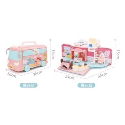 Doll house Bus tour - pretend toys - doll house easy storage - hadiah anak - kado anak