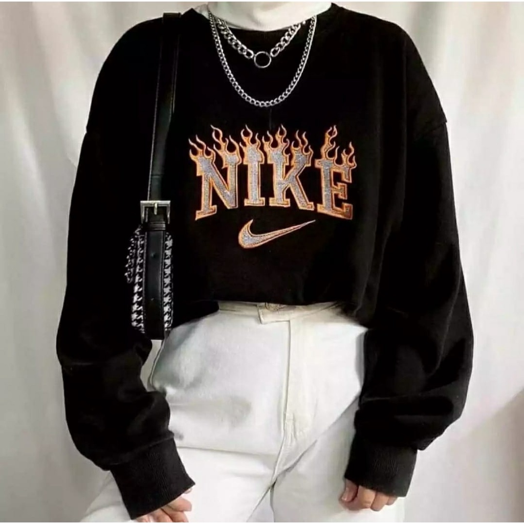 SWEATER WANITA NIIKE FIRE BORDIR / SWEATER WANITA TEBAL / SWEATER BORDIR