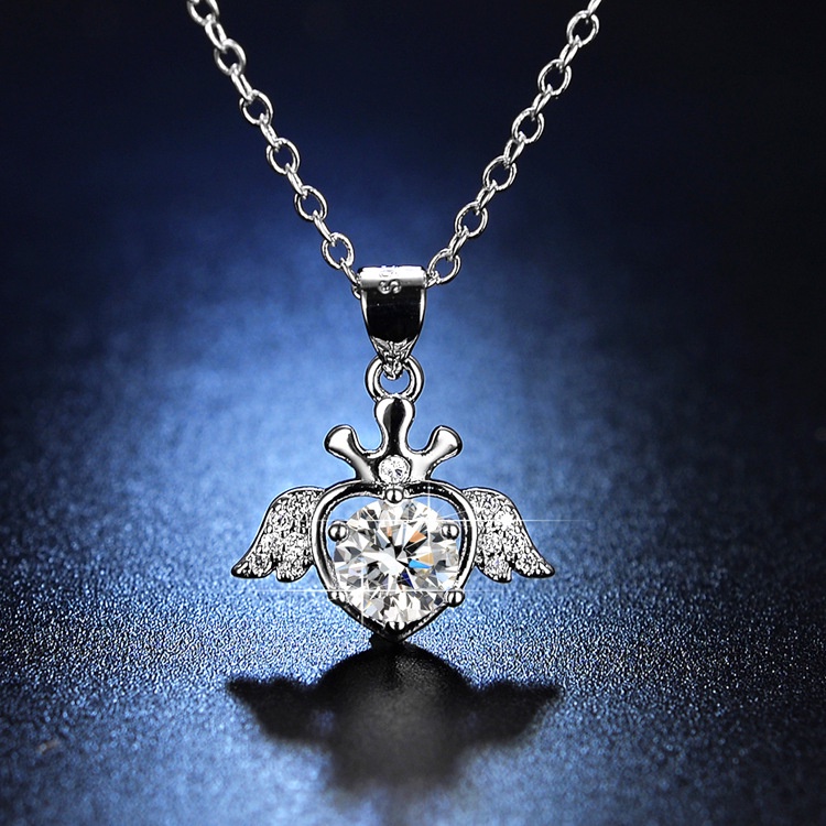 925 perak murni Kalung Malaikat baru Love Crown Liontin kalung untuk wanita Moissanite perhiasan fashion sederhana gaya Korea