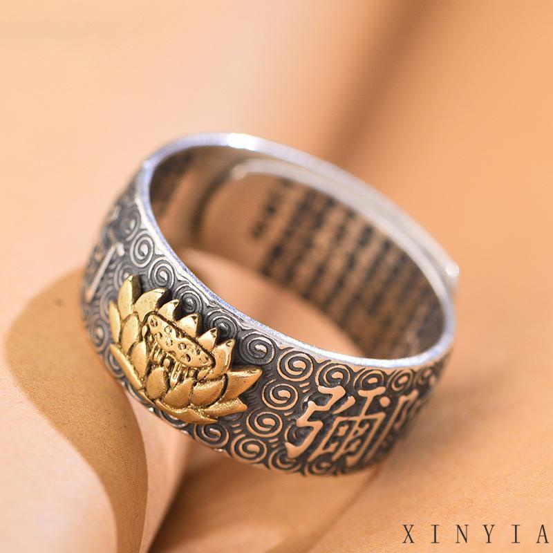 Cincin Model Terbuka Desain Tulisan Sutra Gaya Vintage Untuk Pria