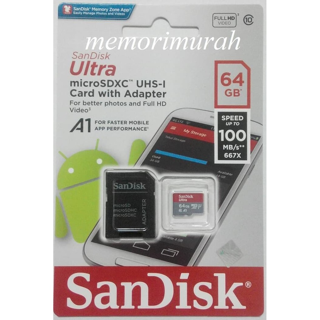 SanDisk Ultra A1 Micro SD Card 64gb 120MBps Class 10 - Garansi Resmi