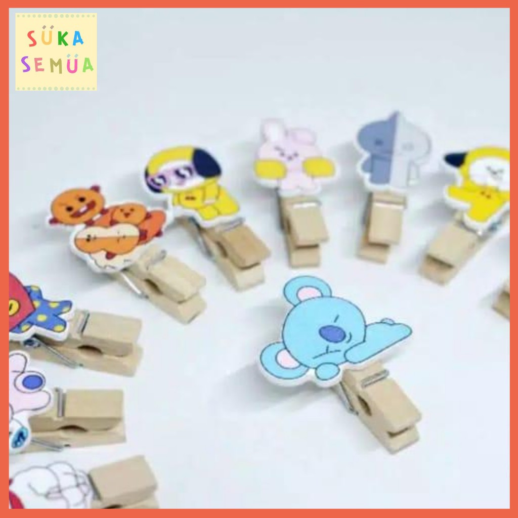 

10 pcs Jepitan Foto BT + tali rami // Polaroid Gantungan Kayu Jepit Wooden Clip Chimmy - COD