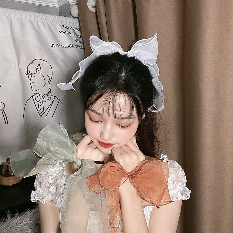 AC056 Ikat Rambut Satin Model Pita Ribbon Korea Karet Rambut Bening Panjang