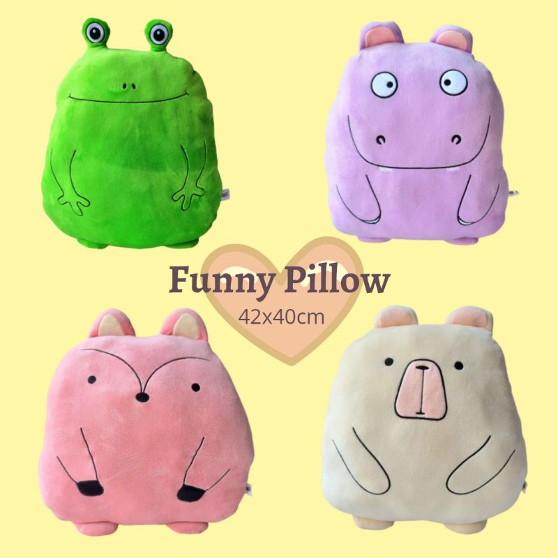 BONEKA LUCU FUNNY PILLOW BEAR HIPPO KODOK FOX 42X20 CM