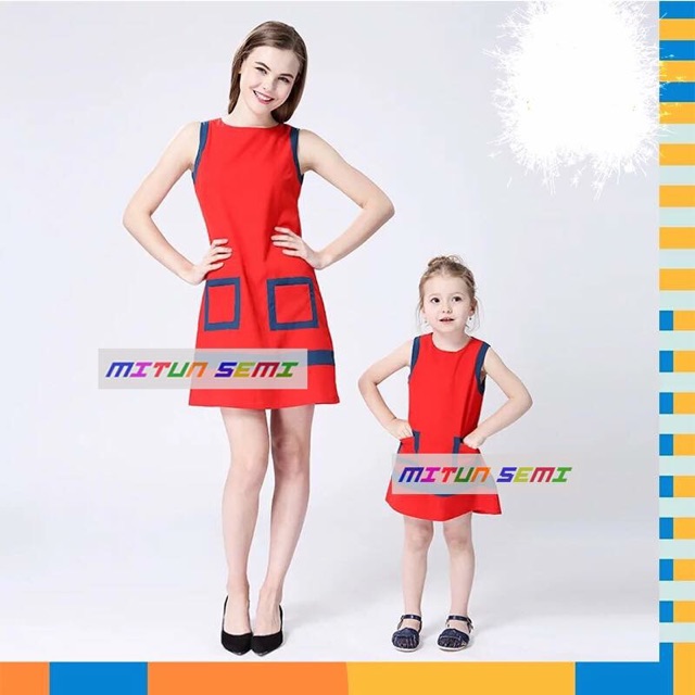 Dress merah couple ibu dan anak perempuan / dress anak merah