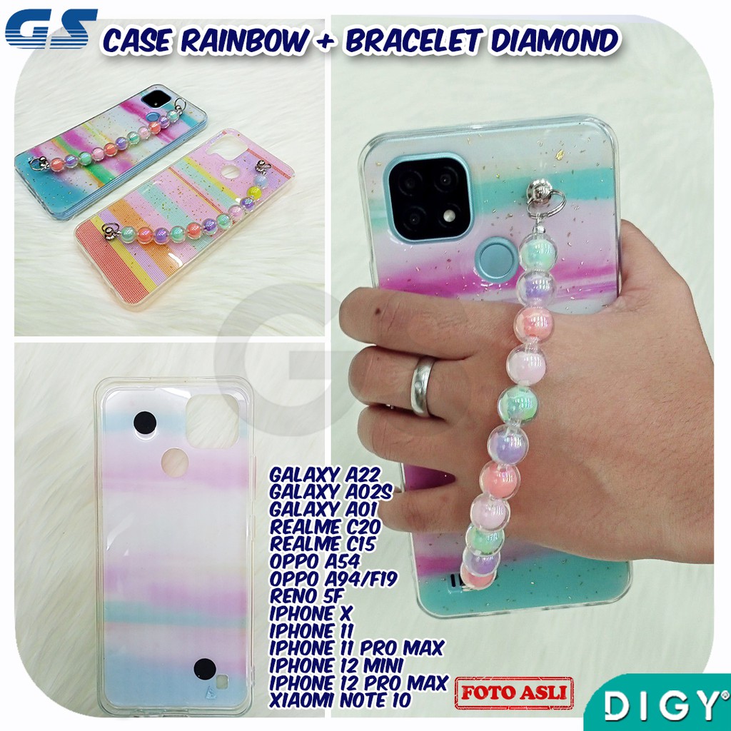 Case iPhone X iP 11 iP 11 Pro Max iP 12 Mini iP 12 Pro Max Rainbow Pearl Bracelet Softcase