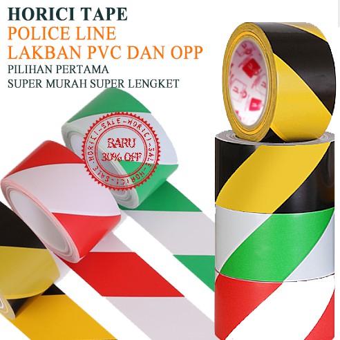 Warning tape merek Horici/OPP PVC Police Line tape Barricade tape 45mm X 30m+2m Marking Floor/Isolasi