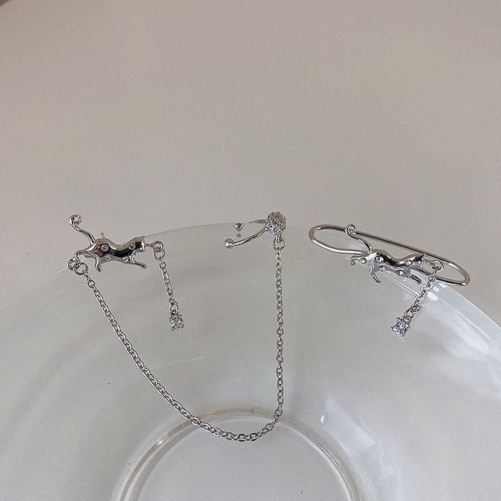 Mxbeauty Wanita Anting Minoritas Warna Solid Y2K Pesta Dengan Rantai Temperamen Alloy Klip Tulang Telinga