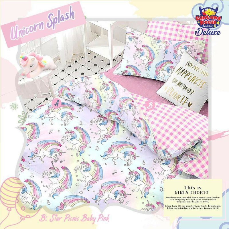 Sprei Anak Cewek Motif Unicorn Pink Lucu Semua ukuran Bahan Katun