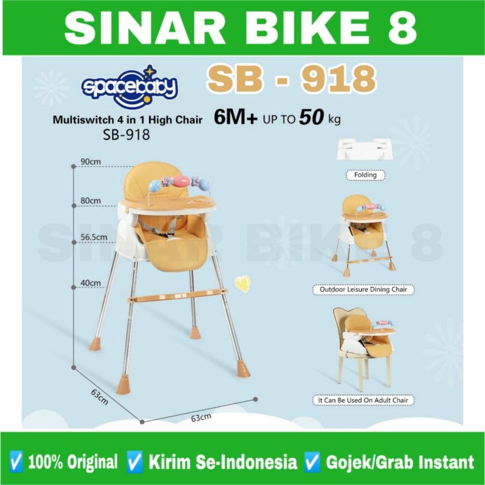 Kursi Makan Bayi Multifungsi 3 IN 1 Baby High Chair SPACEBABY SB 918