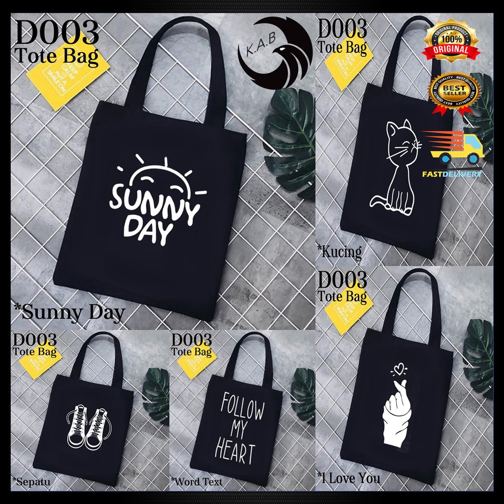 {UK 35X40 CM BESAR } D003 TOTE BAG WANITA RESLETING KARAKTER TAS KANVAS TOTE - K.P.B