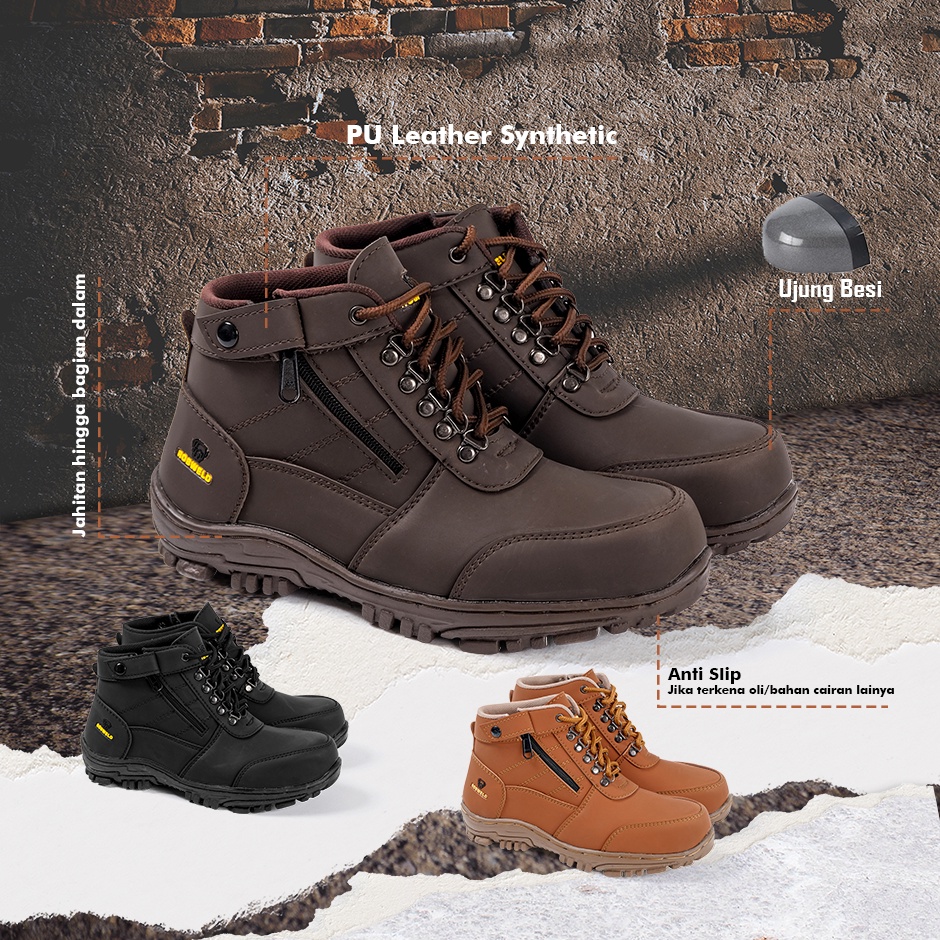 Sepatu Safety Ujung Besi Proyek Kerja Lapangan Tracking Touring Robweld Original