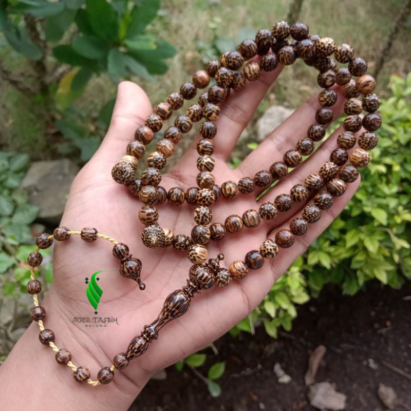 Tasbih Kayu Liwung Macan Super Kualitas Tasbih Antik  Size 9mm 99 Butir