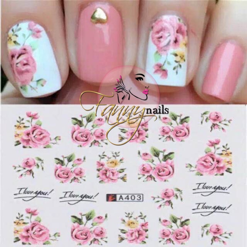 NAIL STICKER PINK FLOWER ROSE STIKER KUKU BUNGA PINK NAIL ART WATER DECAL ROSE