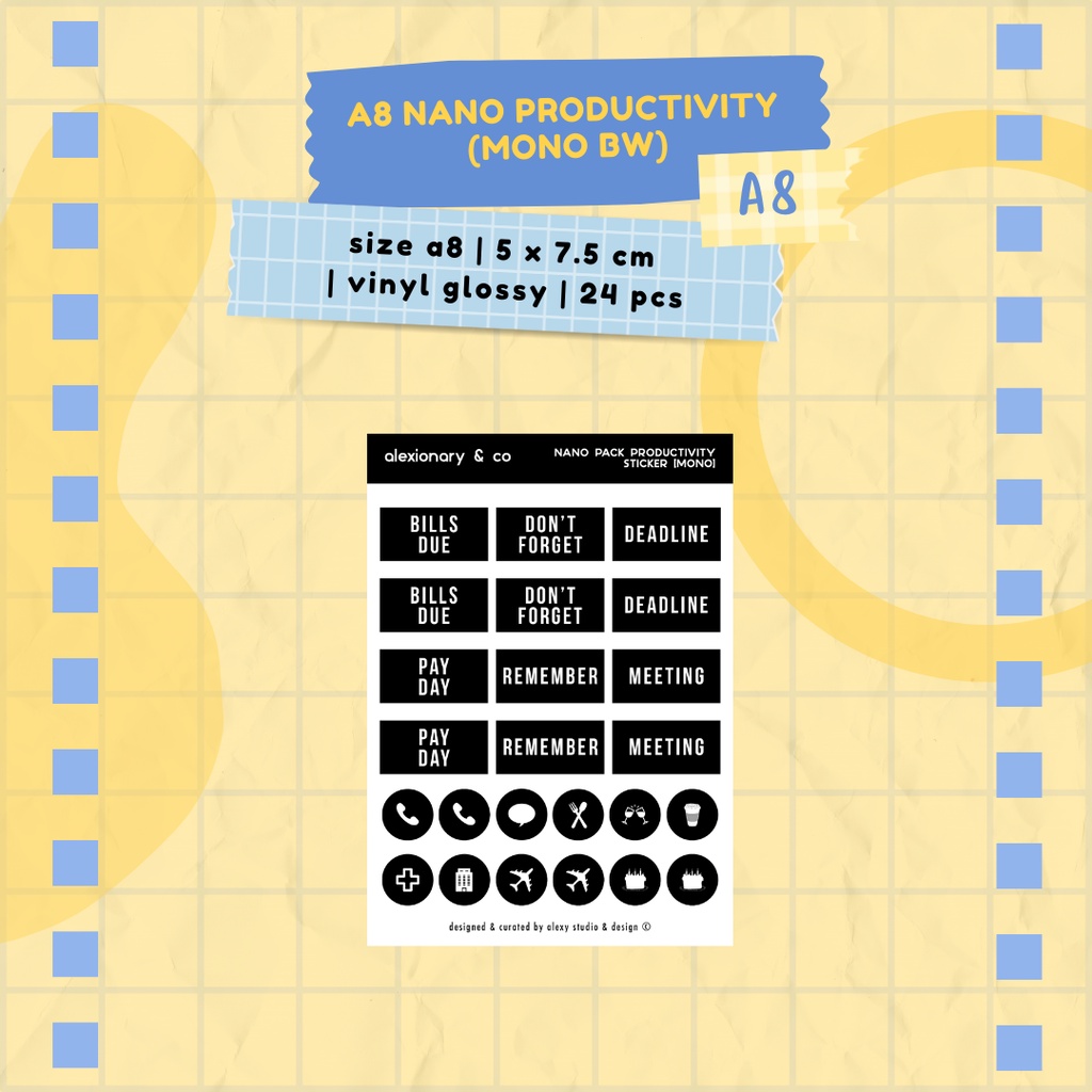 

Journal Planner Nano Productivity Sticker [Black] | A8 5 x 7.5 cm | stiker murah jurnal scrapbook planner mini kecil deco cute