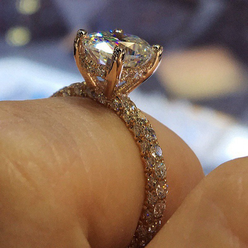 Cincin Kawin / Tunangan Full Bulat Hias Zircon Mewah untuk Wanita