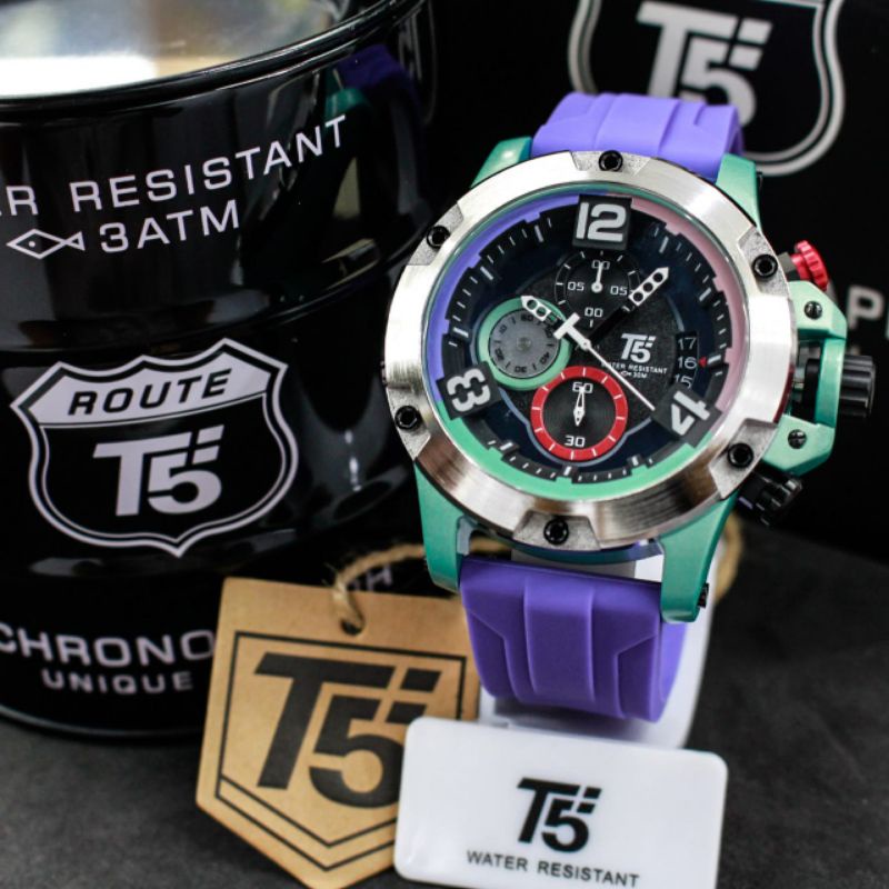 JAM TANGAN PRIA T5 H3885 ORIGINAL RUBBER STRAP CHRONO TANGGAL AKTIF FREE BOX PAPPER BAG