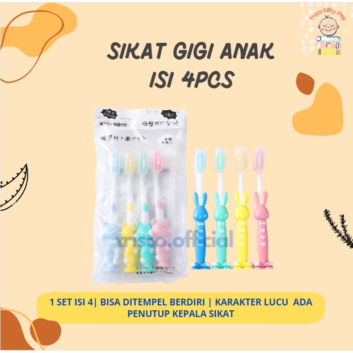 Trisco Sikat Gigi Anak Karakter Lucu Warna Warni 4 Pcs