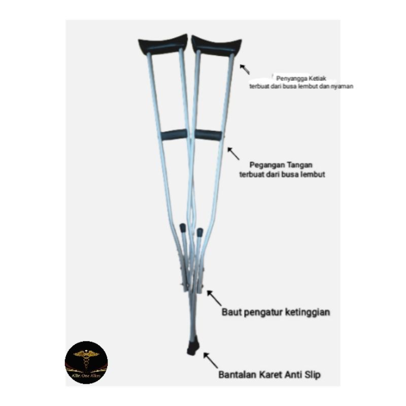 Tongkat Ketiak Dewasa / Alat Bantu Jalan Dewasa (Egrang/ Krek Ketiak / Kruk Ketiak / Kruk Crutch)