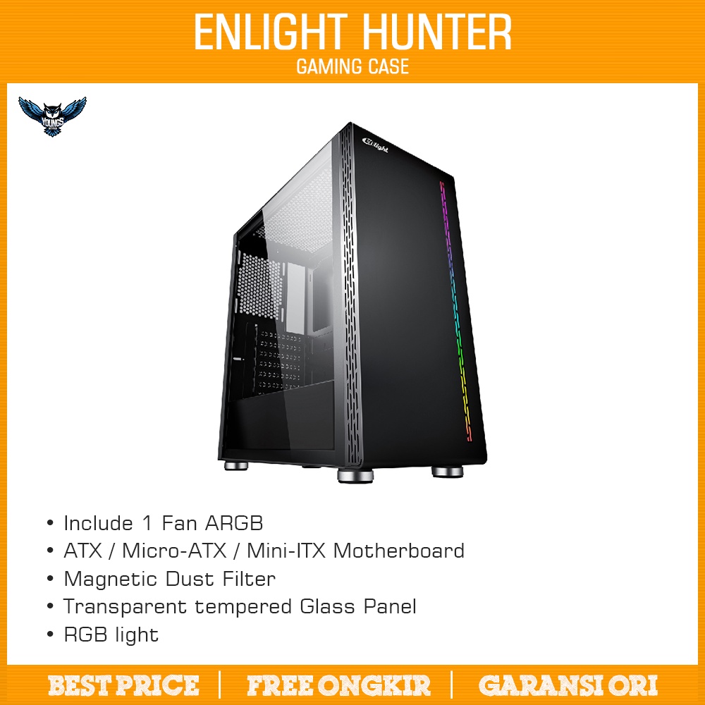 Gaming Case Enlight Hunter + 1 Fan ARGB | Casing Komputer