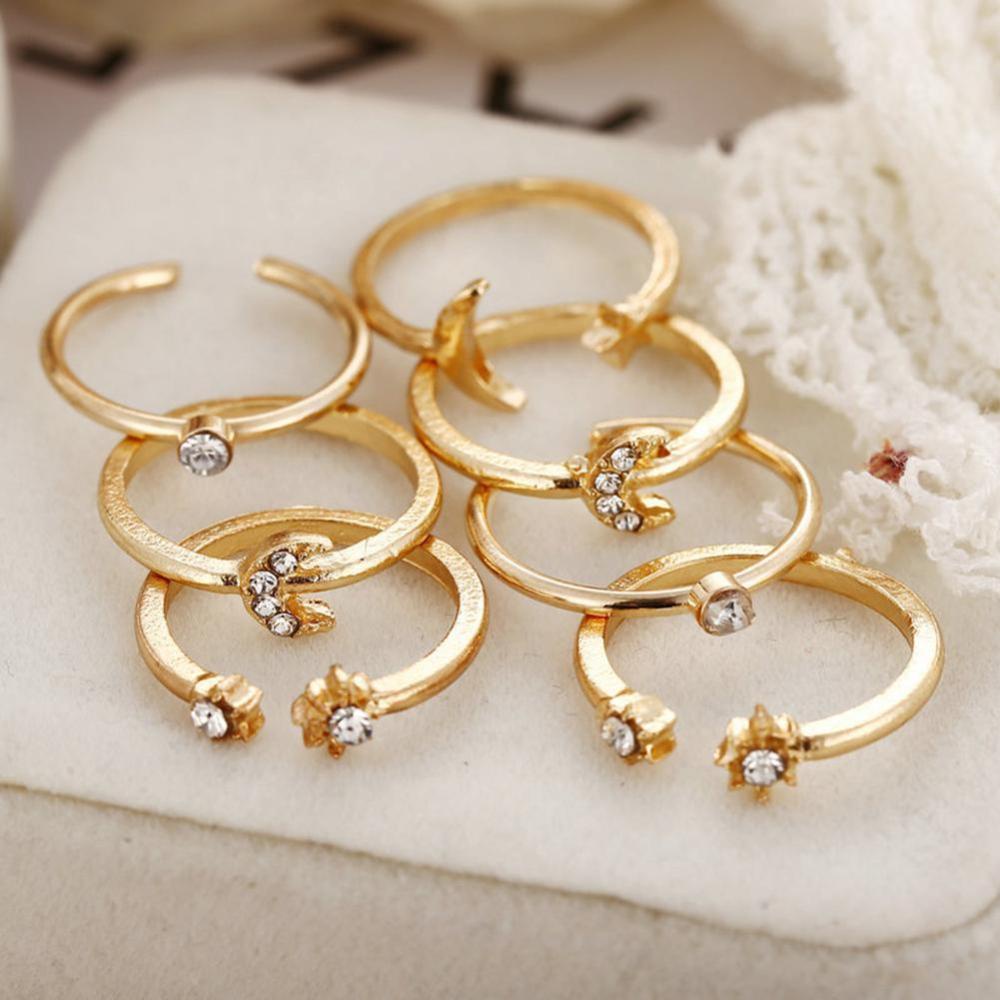 Timekey 7PCS / Set Cincin Buku Jari Aneka Bentuk Gaya Vintage Bohemia Untuk Wanita A2K8