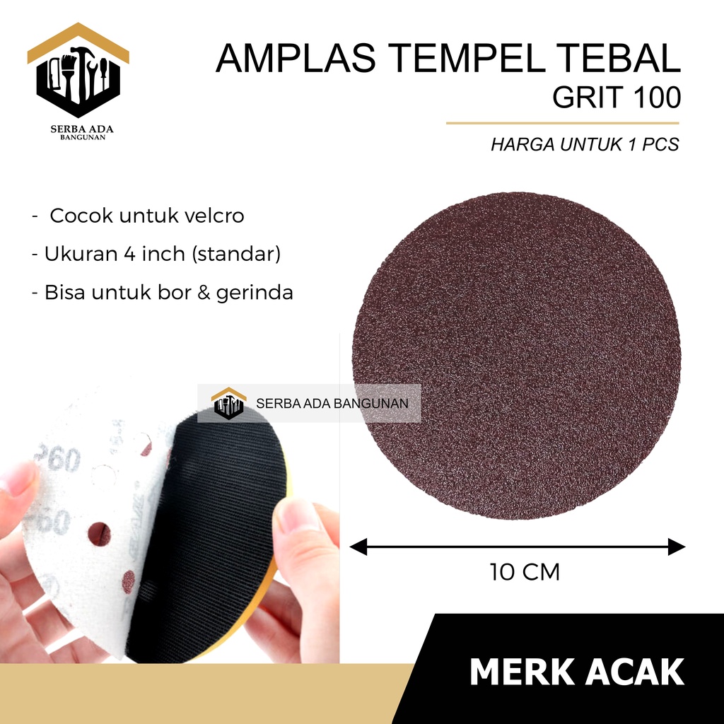 AMPLAS BULAT VELCRO GERINDA 4 INCH GRIT 60 80 100 120 150 180 240 / TEMPEL GURINDA REKAT BAGUS