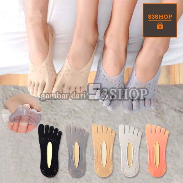 Kaos Kaki 5 Jari Invisible Hidden Socks Wanita Anti Slip Lecet Gel