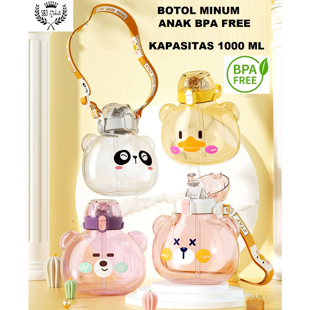 BOTOL MINUM ANAK CHUBBY WILDLIFE BPA FREE 1000 ML DENGAN TALI DAN SEDOTAN