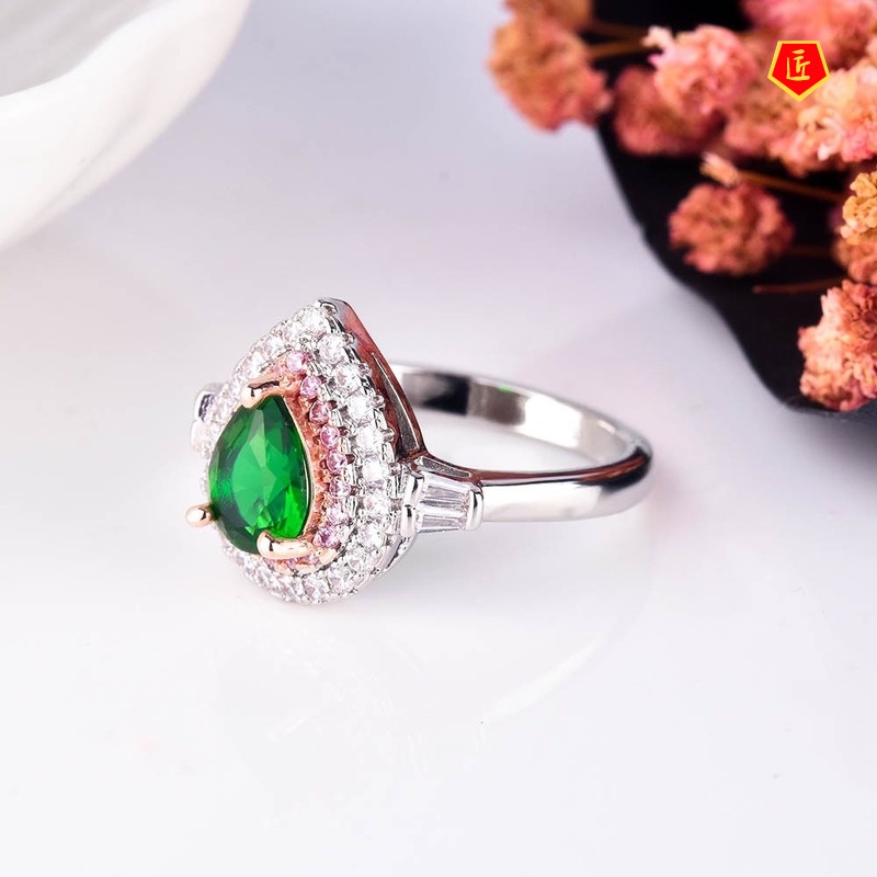 [Ready Stock]Elegant Personality Emerald Pink Diamond Ring