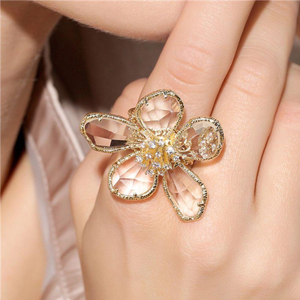 Lily Bunga Besar Kristal Cincin Hadiah Fashion Mewah Single Shine Wanita Gadis Peri Cincin