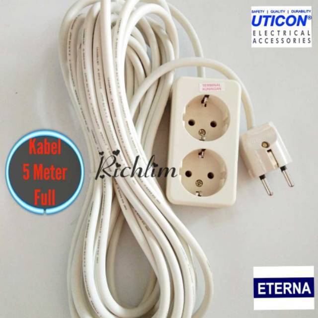 STOP KONTAK UTICON 2 LUBANG + 5 METER  KABEL ETERNA + STEKER ADRE UTICON/COLOKAN LISTRIK