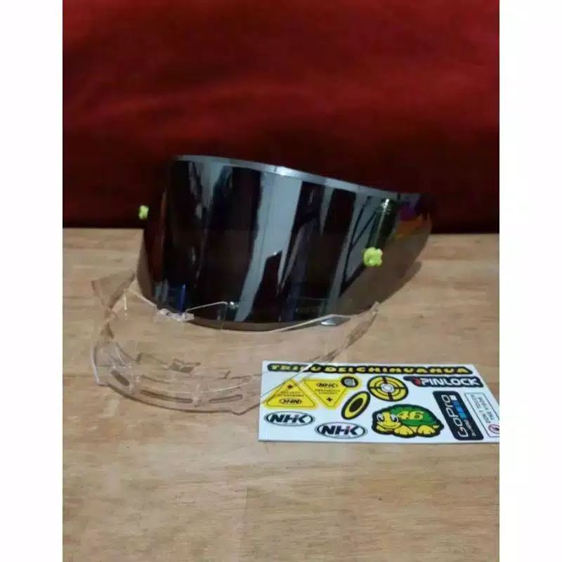 Flat visor NHK gp1000 + spoiler + post tear off husus / NHK GP 1000 R75 kaca helm NHK gp1000+spoiler Bonus stiker