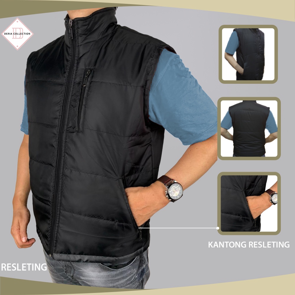 Rompi Puffer Korean Style Pria Casual Polos Dewasa Anak Vest Parasut Anti Angin Cowo Jaket Motor Tah