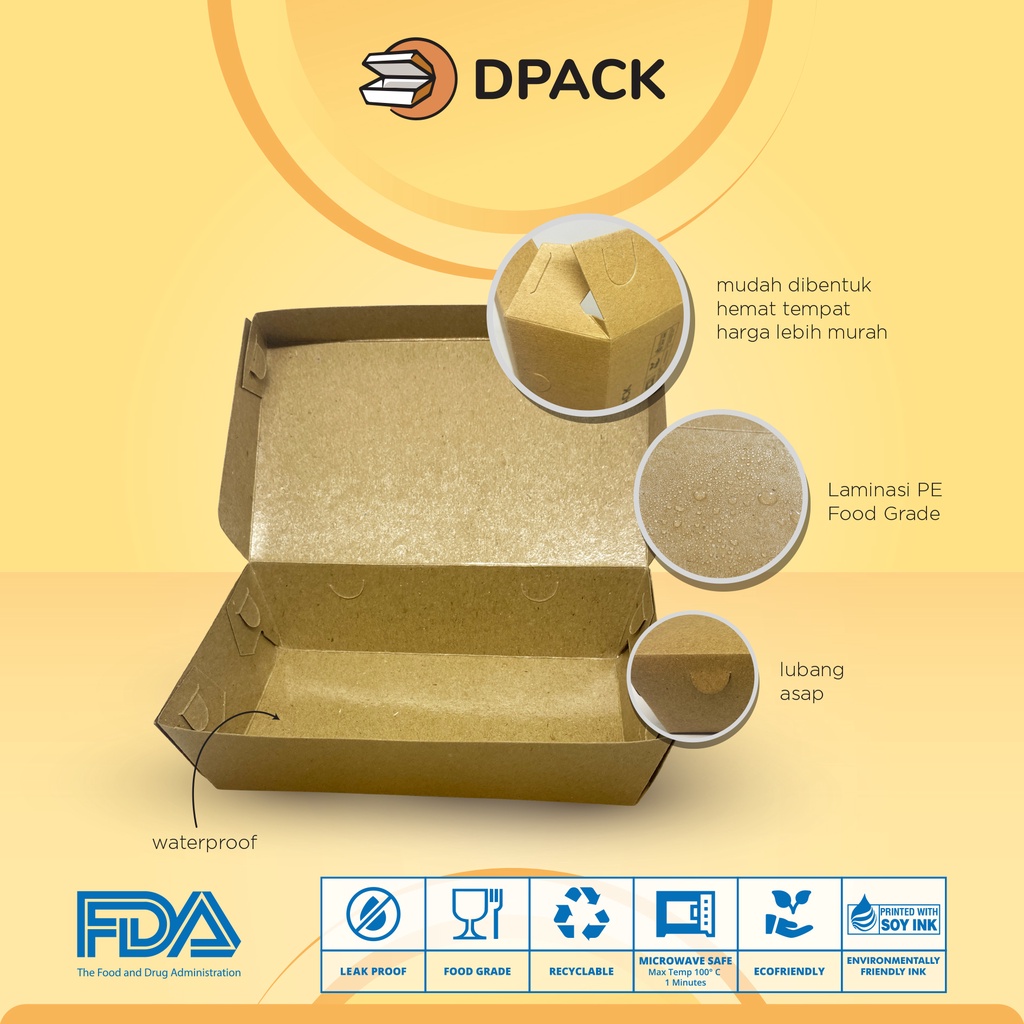 Kotak Makan Kertas / Paper Lunch Box / Kemasan Makanan Kraft Size M