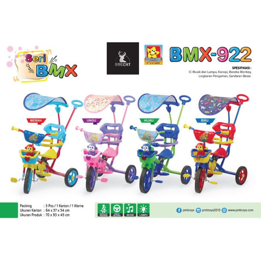 Sepeda Anak Tricycle Roda Tiga Canopy PMB BMX 922  (Khusus Gosend)