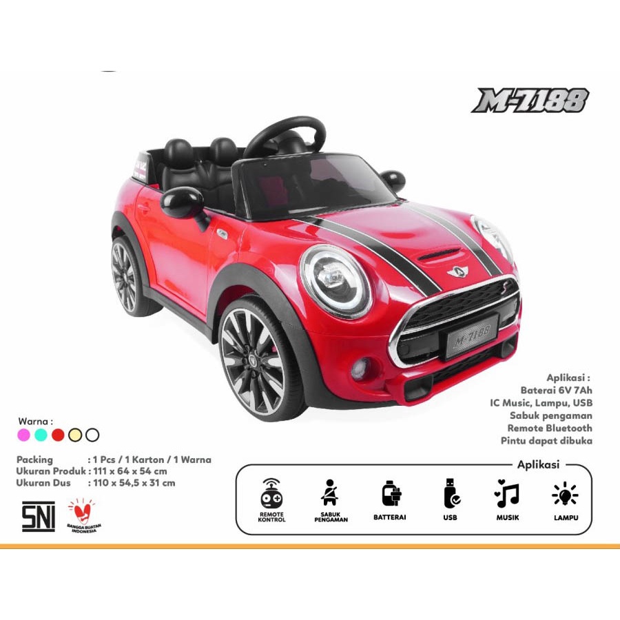 Mobil Aki Mainan Anak Remote Control Mini Cooper PMB TOYS M7188 Garansi SNI-Merah