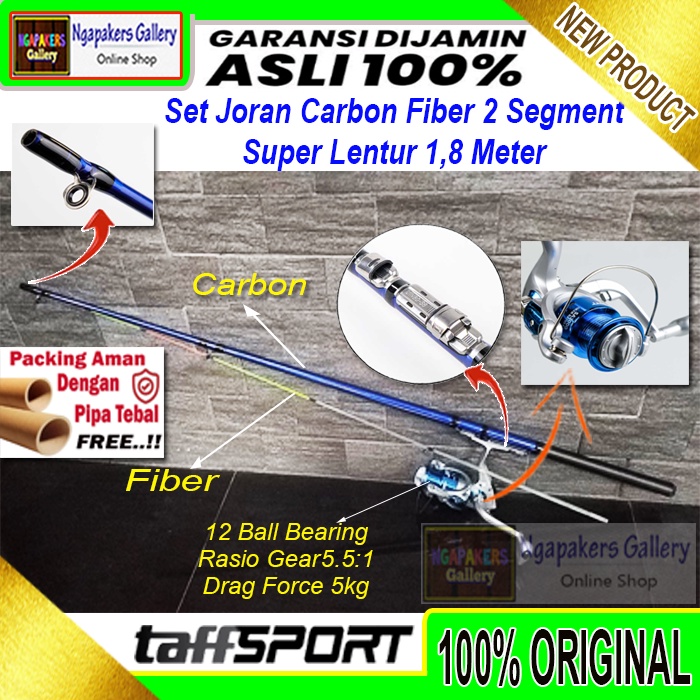 Set Joran Tongkat Pancing Spinning Carbon Spartacus 2 Segments 1,8 Meter Blue