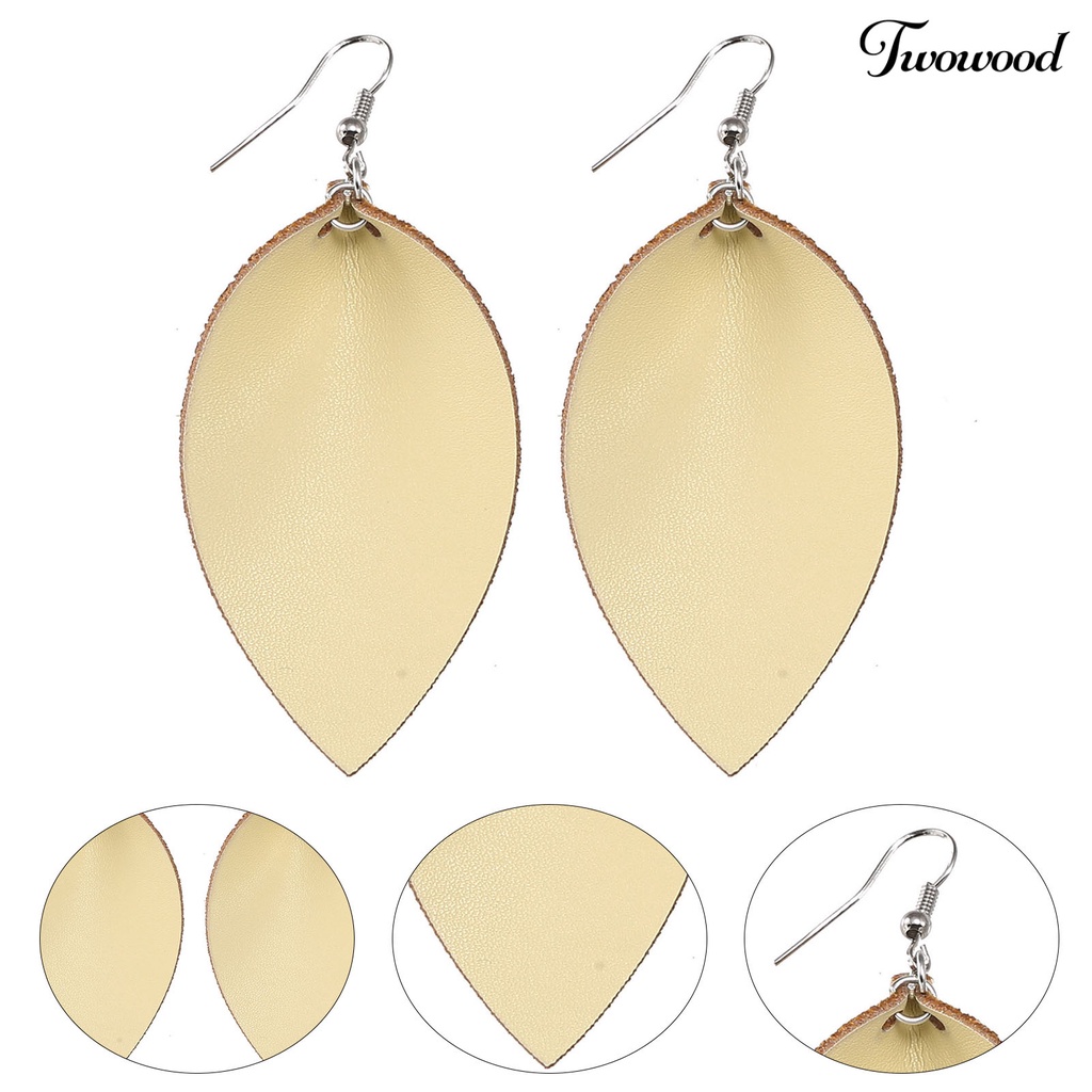 Twowood 1 Pair Hook Earrings Leaf Shape Ethnic Style Faux Leather Plant Shape Lightweight Dangle Earrings for Wedding