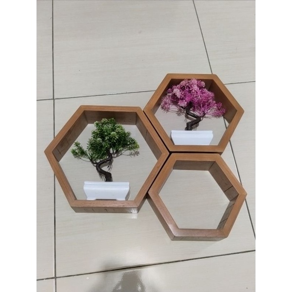 1 set 3 pcs Rak Dinding Hexagonal Segi 6 Dekorasi Ruangan Aesthetic Rak Dinding Serbaguna