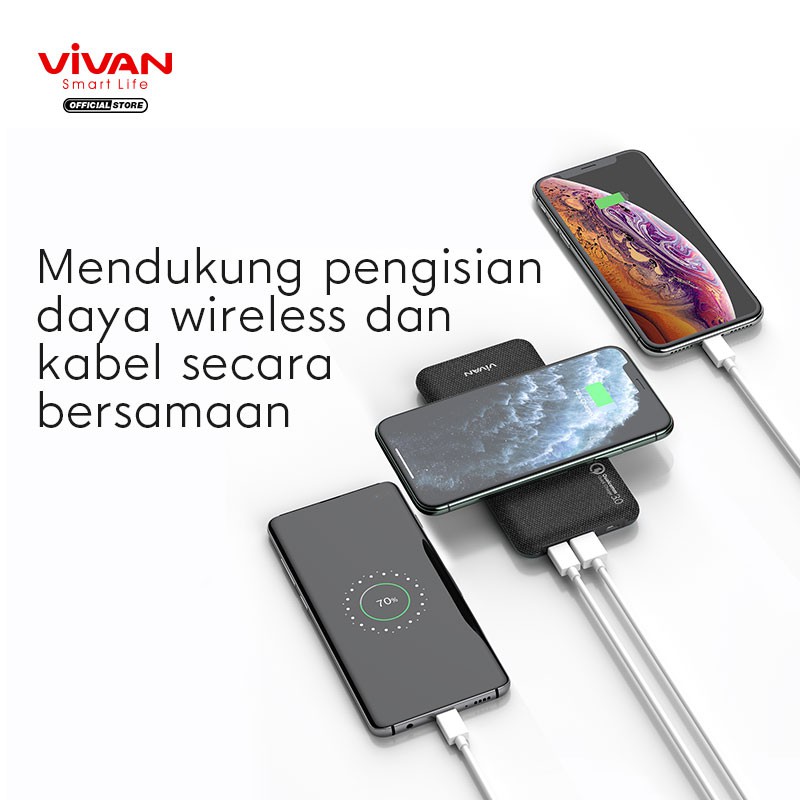 Powerbank Wireless Charg VIVAN W10 Original Power Bank 10000mAh Resmi PD3.0 VPB-W10 + Kabel iPhone