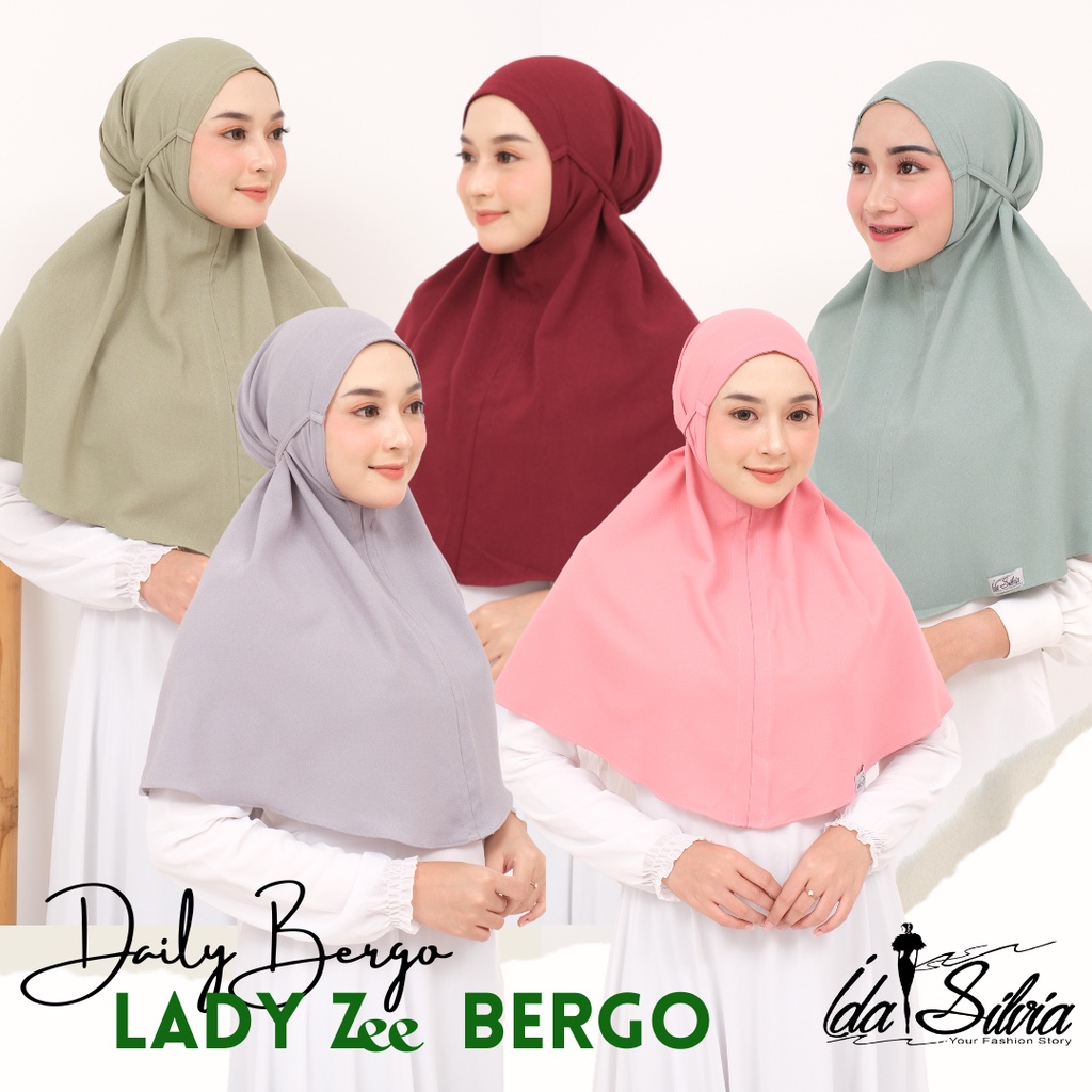 Lady Zee Daily Bergo Tali Premium / Hijab Jilbab Lady Zara / Daily Bergo Khimar Hijab Instan / Merah