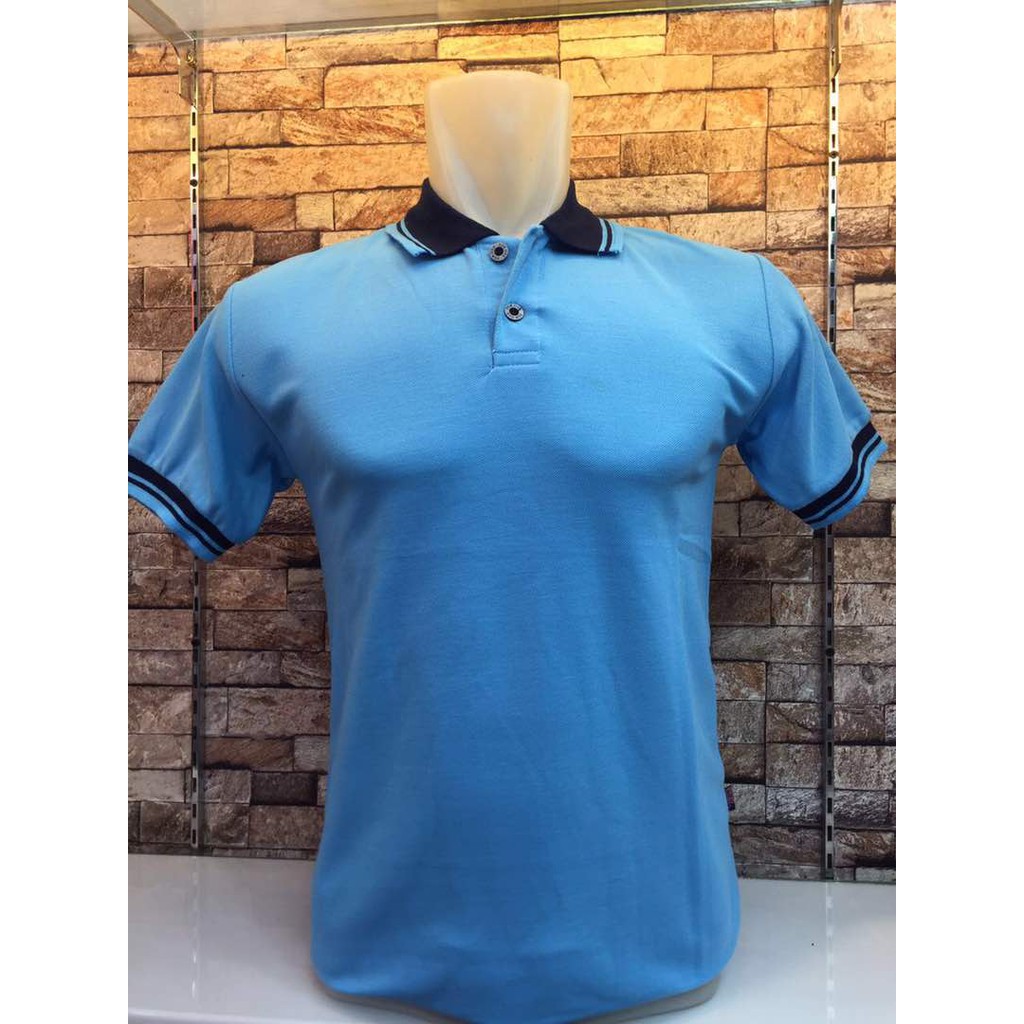 KAOS POLO SHIRT POLOS KAUS KERAH UNISEX BAJU LENGAN PENDEK COWOK PRIA BIRU MUDA KOMBINASI