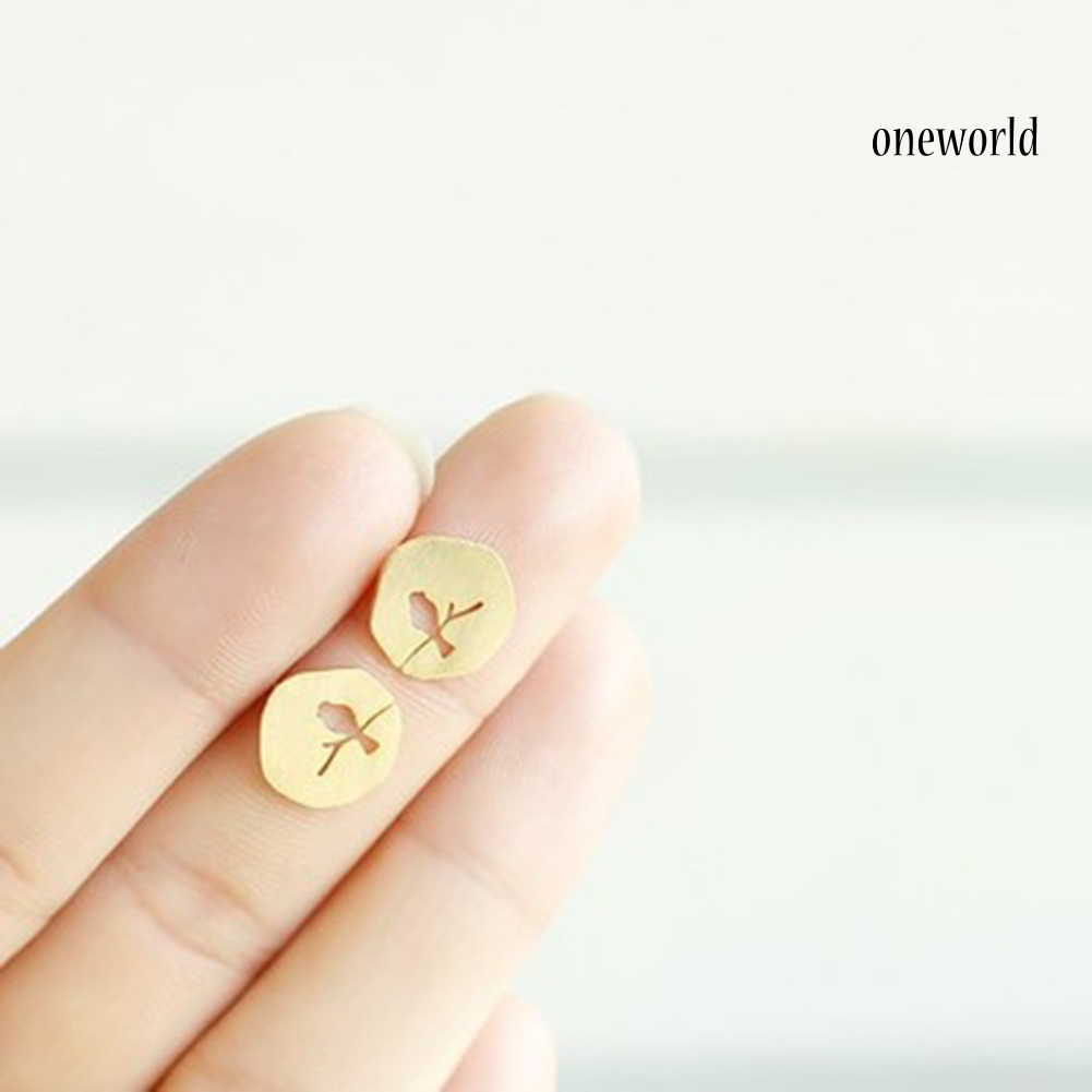 OW@ Cute Women Hollow Bird Branch Irregular Geometric Ear Stud Earrings Jewelry Gift