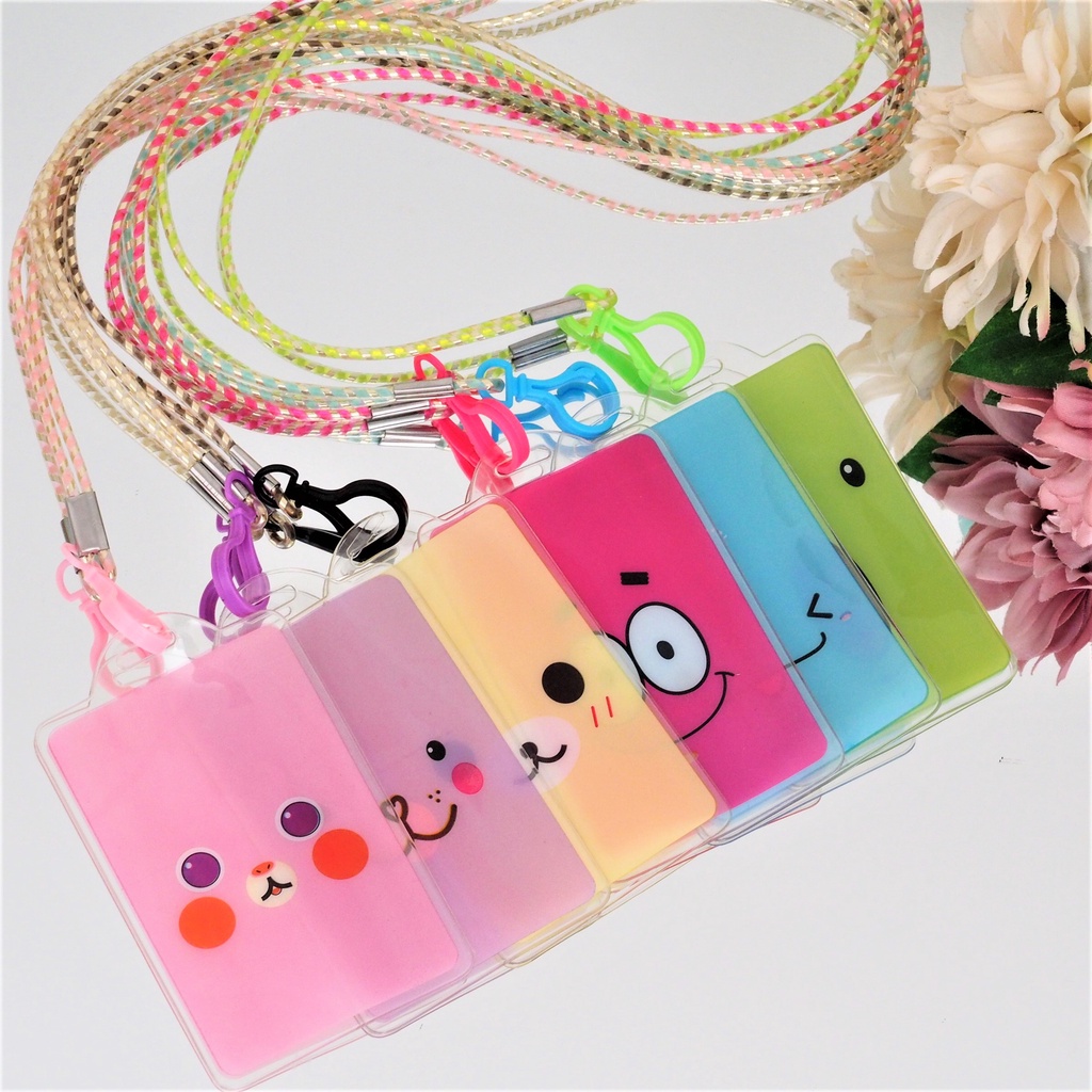 ID Card Holder Name Tag Motif Karakter Lucu Tempat ID Card Warna Warni Mika Transparan Tali Salur Murah