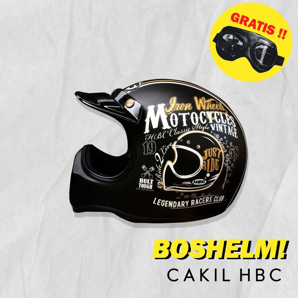 BOSHELM Helm Cakil HBC Just Ride Hitam Doff Helm SNI Helm Vespa Helm Custom Helm Retro Helm Bogo (AR